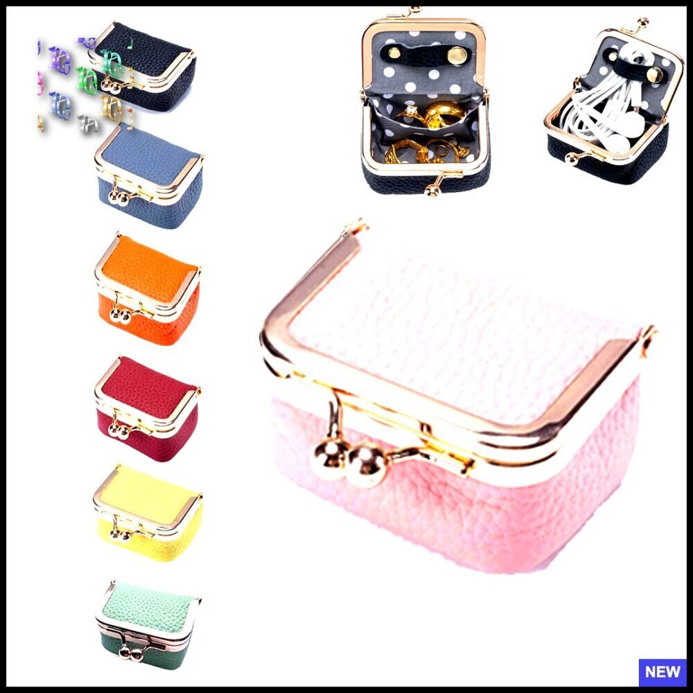 Mini Leather Jewelry Case Travel Organizer Kiss Lock Anti-Tip Design